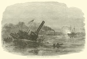 Der konföderierte Rammbock Albemarle greift die Bundeskanonenboote vor Plymouth an, Oktober 1864 von American School