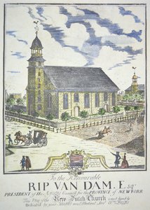 Die Neue Niederländisch-Reformierte Kirche, erbaut an der Ecke Nassau und Liberty Street, New York City, 1731 von American School