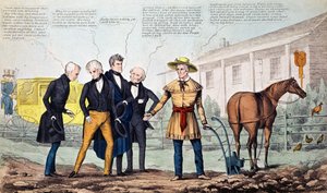Der North Bend Farmer und seine Besucher, Karikatur veröffentlicht von H.R. Robinson, ca. 1840-42