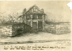 Das alte Schuldnergefängnis, Seite der Prune St. unterhalb der 6., Illustration aus dem Castner Scrapbook, 1858 (Foto-Litho) von American School