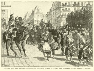 Das alte und neue Regime, republikanische Nationalgarde salutiert den Rest der kaiserlichen Garde von American School