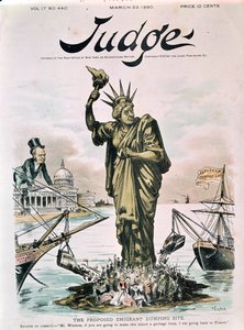 Der vorgeschlagene Emigrantenauswurfplatz, Titelseite von Judge, 22. März 1890