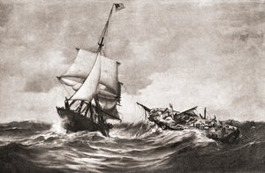 Die Eroberung der HMS Frolic durch die Sloop-of-War USS Wasp, eine Seeschlacht im Atlantik am 18. Oktober 1812 während des Krieges von 1812, aus 