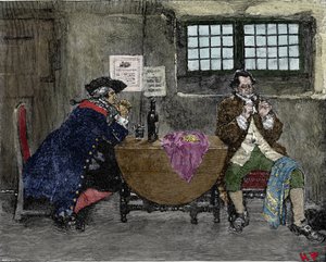 Der Hacker Henry Every (John Avery, Long Ben, Benjamin Bridgeman) (? -1695) verkauft Schmuck, der bei feindlichen Angriffen erbeutet wurde. Illustration von Howard Pyle (1853-1911)