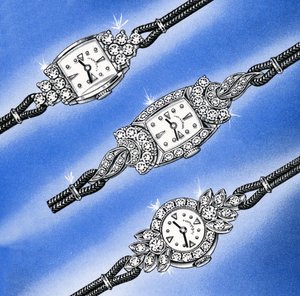 Drei weiße Gold- und Diamant-Damenarmbanduhren von American School