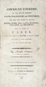 Titelseite zu American Cookery, geschrieben von Amelia Simmons, veröffentlicht von Hudson & Goodwin, 1796