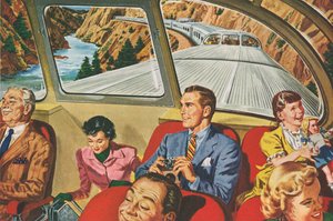 Reisende genießen eine futuristische Zugfahrt von American School