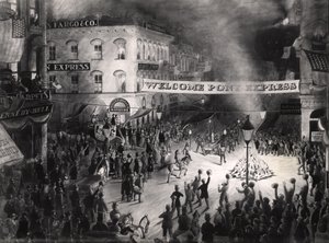 Triumphale Ankunft des ersten Pony-Express-Boten in Sacramento, 13. April 1860 von American School