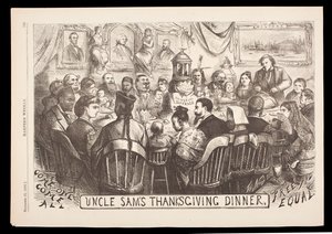 Onkel Sams Thanksgiving-Dinner, Gravur von Thomas Nast, Harper