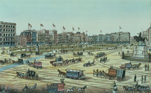 Union Square und Fourteenth Street bis Seventeenth Street, aus einer Serie von 48 Ansichten von New York und Umgebung, veröffentlicht von Charles Magnus von American School