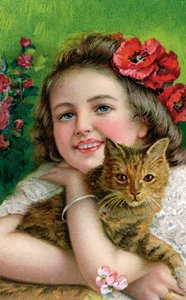 Viktorianisches Mädchen mit einer Hauskatze