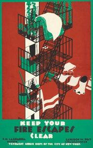 Vintage-Poster eines New Yorker Feuerfluchtwegs von American School