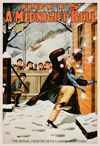 Vintage-Poster von Jungen, die einen Mann mit Schneebällen bewerfen, 1890-99 von American School