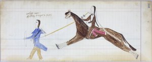 Weißer Mann teilweise zum Indianer verwandelt, Illustration aus dem Black Horse Ledger, 1877-79 von American School