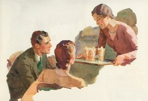 Frau serviert ihren Freunden Eistee von American School