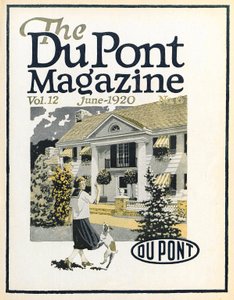 Frau und Hund, Titelseite des DuPont Magazins, Juni 1920 von American School