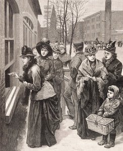 Frauen bei der Stimmabgabe in Cheyenne, Wyoming, USA (Lithografie)