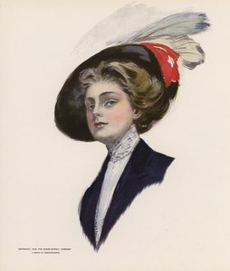 Junge Frau mit einem Hut mit Federn von American School