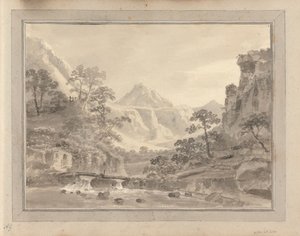 Ansichten in England, Schottland und Wales; Tour in Schottland: Berglandschaft mit Brücke von Amos Green