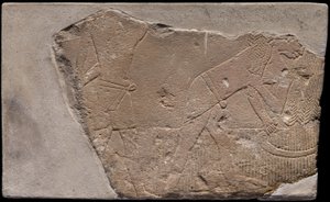 Wandfragment aus einem Grab, das eine Ernteszene darstellt