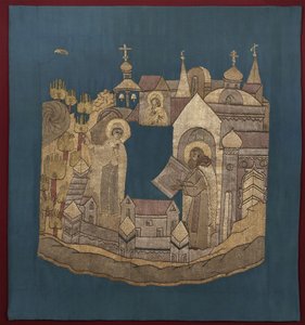 Erscheinung der Gottesmutter an den heiligen Kyrill von Belozersk im Simonov-Kloster Podea, 1620-1635 von Ancient Russian Art