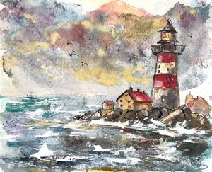 Stürmische Leuchtturm-Küste von Anda Bieza