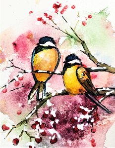 Wintervögel und Beeren von Anda Bieza