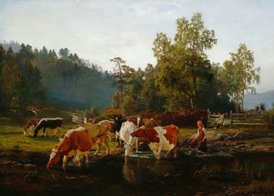 Kühe am Fluss von Anders Askevold