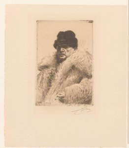 Selbstporträt mit Pelz und Mütze von Anders Leonard Zorn (signed by artist)