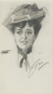Kopf einer jungen Frau mit Hut von Anders Leonard Zorn