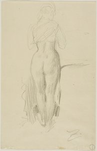 Stehende weibliche Figur von hinten gesehen