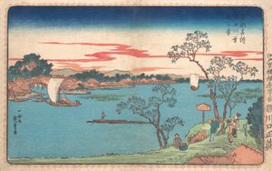 Ein Blick auf Kirschbäume am Sumida-Fluss von Ando Hiroshige