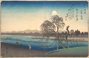 Herbstmond am Tama-Fluss, ca. 1838 von Ando Hiroshige