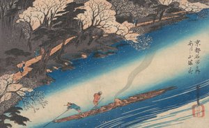 Kirschblüten in Arashiyama, aus der Serie Berühmte Orte von Kyoto, ca. 1834 von Ando Hiroshige