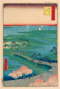 Ehemaliger Hachiman-Schrein, Sunamura (Sunamura Moto-Hachiman) aus der Serie Einhundert berühmte Ansichten von Edo