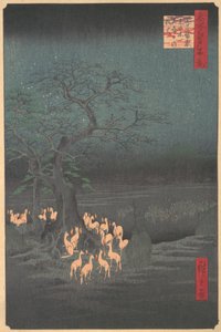 Füchse treffen sich in Oji, 1857 von Ando Hiroshige