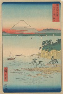 Fuji von Miura, Sagami Soshu Miura no Kaijo, aus der Serie Sechsunddreißig Ansichten des Berges Fuji, 1858 von Ando Hiroshige