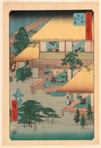 Ishibe: Gäste im Gasthaus (Isibe, ryosha tomarikyaku) aus der Serie 53 Stationen des Tokaido