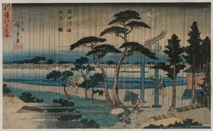 Bild von leichtem Regen am Ufer des Sumida-Flusses..., späte 1830er oder frühe 1840er Jahre