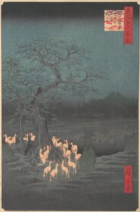 Shozokuenoki-Baum in Oji: Fuchslaternen an Silvester, 1857 von Ando Hiroshige