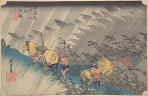 Plötzlicher Regenschauer in Shono, aus der Serie Dreiundfünfzig Stationen des Tokaido, 1834-35 von Ando Hiroshige