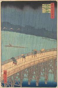 Plötzlicher Regenschauer über der Shin-Ohashi-Brücke und Atake Ohashi Atake no yudachi, aus der Serie..., 1857 von Ando Hiroshige