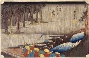 (Figuren auf Brücke im Regen) von Ando or Utagawa Hiroshige