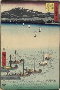 53, Segelboote am Yabase-Fährtor am Kusatsu-Strand, Kusatsu, 1855
