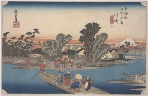 Eine Fähre auf dem Rokugo-Fluss