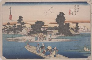 Eine Fähre auf dem Rokugo-Fluss von Ando or Utagawa Hiroshige