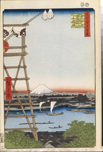 Ekoin-Tempel in Ryogoku und Moto-Yanagi-Brücke (Hundert berühmte Ansichten von Edo) von Ando or Utagawa Hiroshige