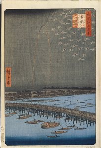 Feuerwerk bei der Ryogoku-Brücke (Hundert berühmte Ansichten von Edo) von Ando or Utagawa Hiroshige