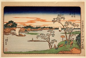 Kirschbäume am Sumida-Fluss, aus der Serie Berühmte Orte in der östlichen Hauptstadt, ca. 1831 (Farbholzschnitt)