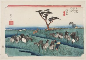 Chiry?: Frühsommer-Pferdemarkt von Ando or Utagawa Hiroshige